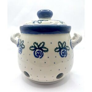 Polish Pottery Garlic and Onion Jar 6" Ceramika Artystyczna Blue Rose